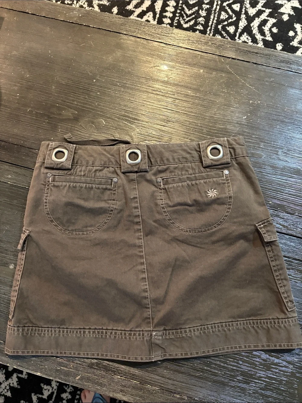 Athleta Olive Cargo Mini Skirt with Utility Pockets and Grommet Waist